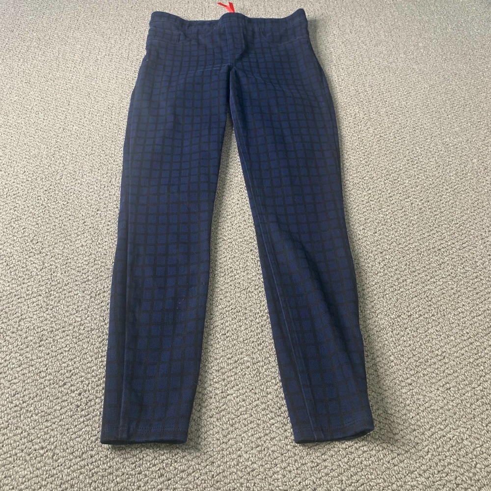 SPANX Sara Blakely Womens Leggings Size Medium Blue Checkered‎ Skinny Pull On